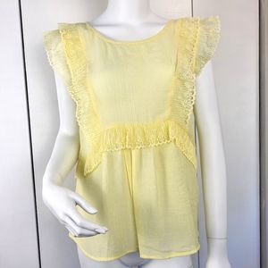 Axara Sheer Butter yellow ruffled flowy short sleeve blouse top Sz M